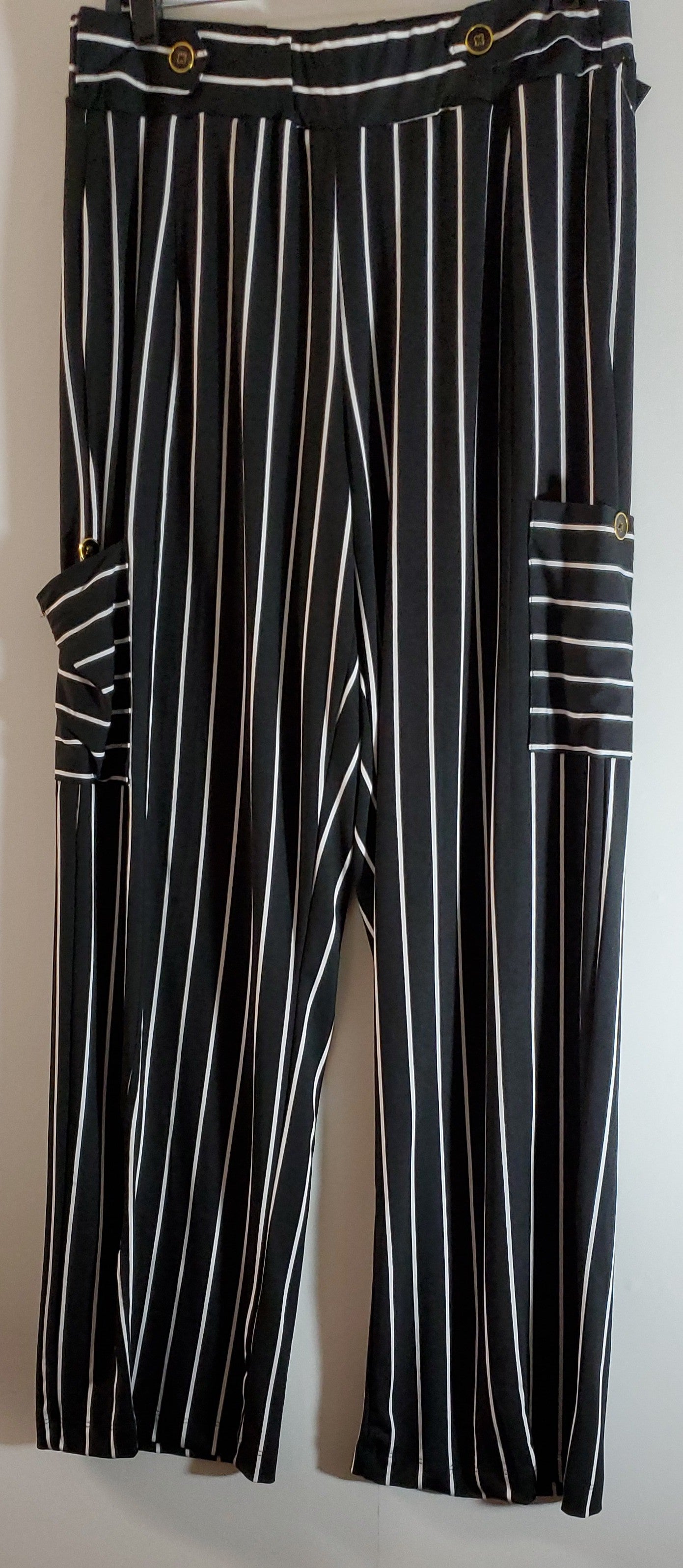 Wide-leg Pants - Black/white striped - Ladies | H&M US